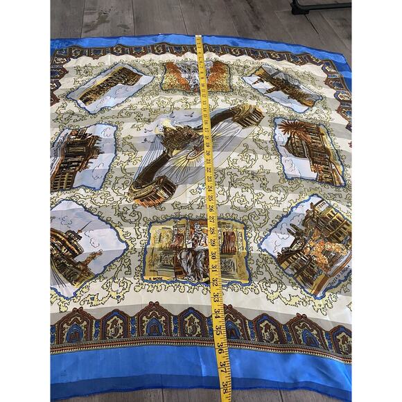 blue polyester, scarf Yellow/ Brown/gold/white - Picture 4 of 5